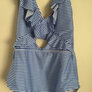Aerie Blue and White Striped One Piece Swimsuit